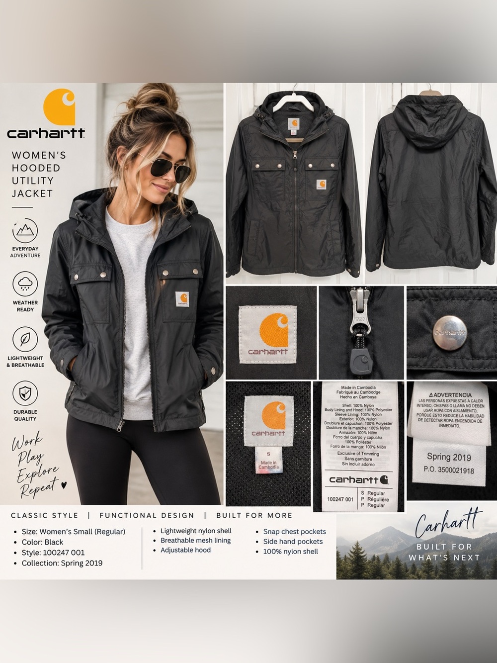Carhartt Women’s Hooded Lightweight Utility Jacket Black Small